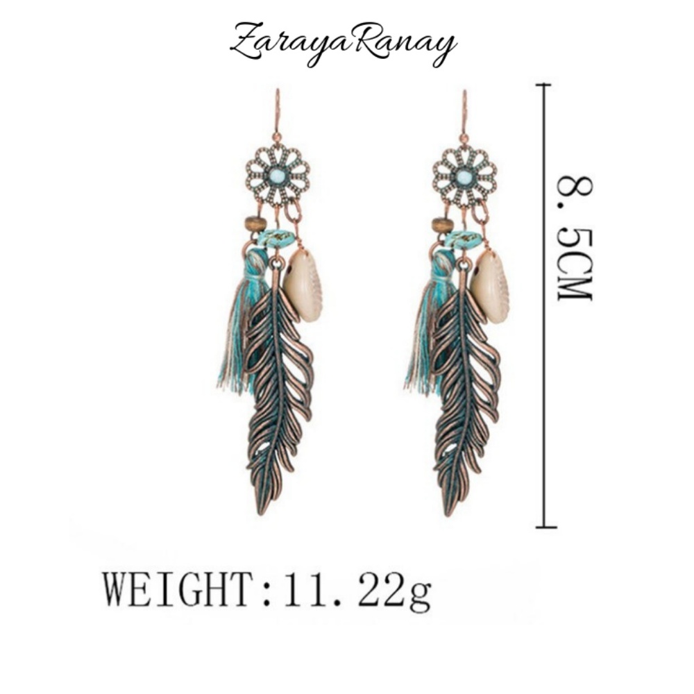 🥀Bohemian Tassel Hippie Feather Earrings - Picture 2 of 2